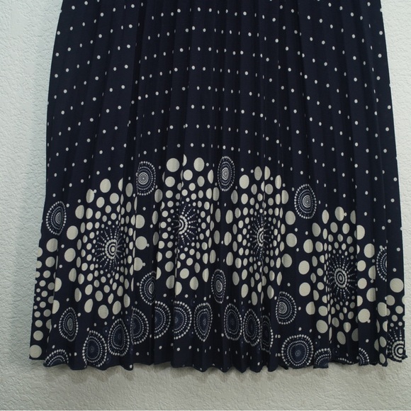Andi + James Navy And Cream Pleated Midi Skirt, Size Large Floral Geometric - Picture 2 of 9